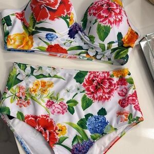 High waisted floral designer bikini